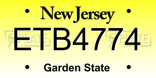 ETB4774 New Jersey License Plate
