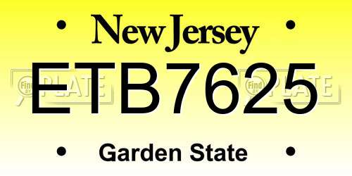 ETB7625 New Jersey License Plate