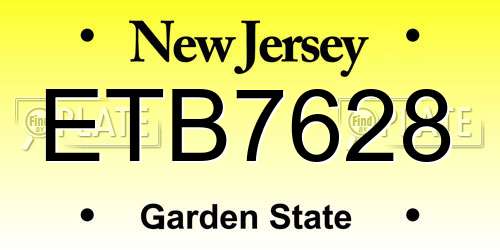 ETB7628 New Jersey License Plate