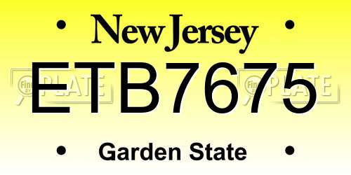 ETB7675 New Jersey License Plate