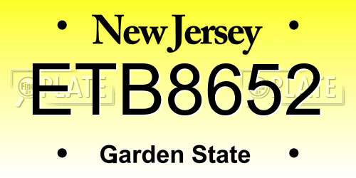 ETB8652 New Jersey License Plate