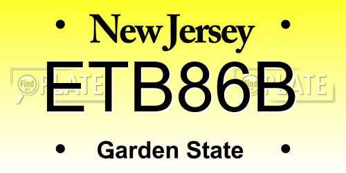 ETB86B New Jersey License Plate