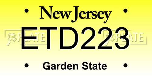 ETD223 New Jersey License Plate