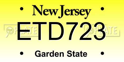 ETD723 New Jersey License Plate