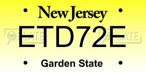 ETD72E New Jersey License Plate