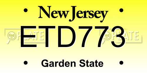 ETD773 New Jersey License Plate