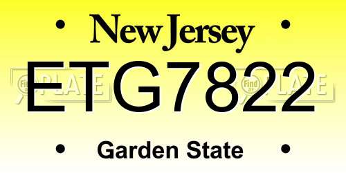 ETG7822 New Jersey License Plate