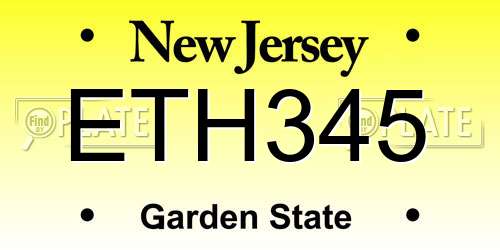 ETH345 New Jersey License Plate
