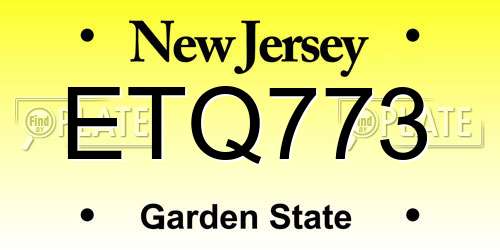 ETQ773 New Jersey License Plate