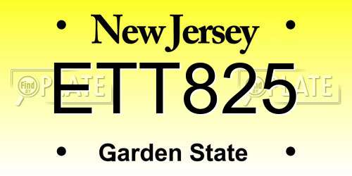 ETT825 New Jersey License Plate