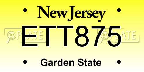 ETT875 New Jersey License Plate
