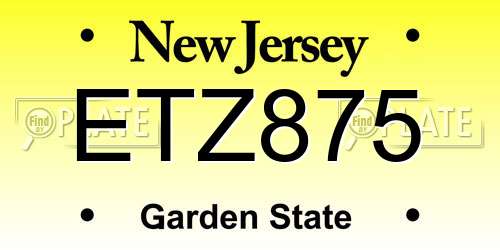 ETZ875 New Jersey License Plate