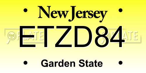 ETZD84 New Jersey License Plate