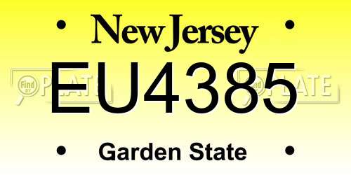 EU4385 New Jersey License Plate