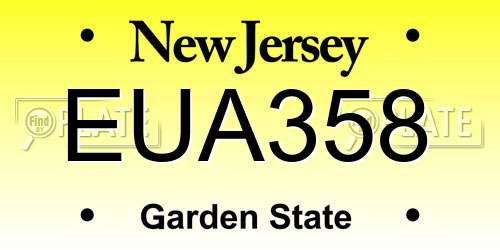EUA358 New Jersey License Plate