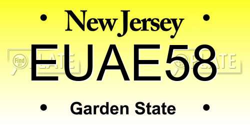 EUAE58 New Jersey License Plate