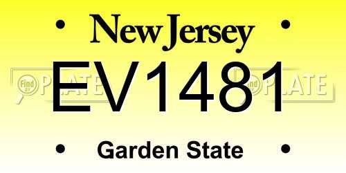 EV1481 New Jersey License Plate