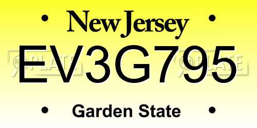 EV3G795 New Jersey License Plate