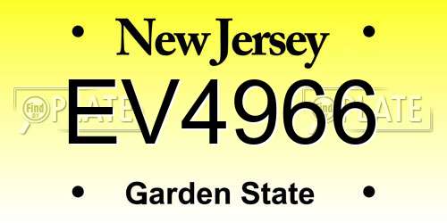 EV4966 New Jersey License Plate
