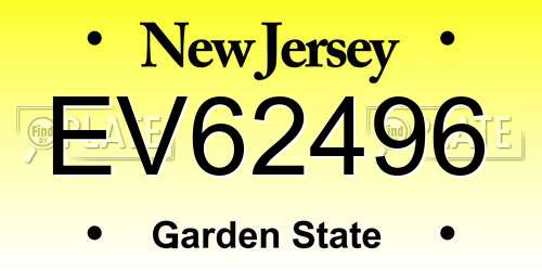 EV62496 New Jersey License Plate
