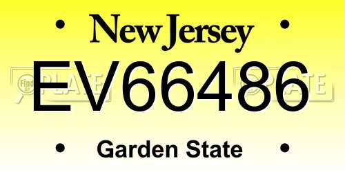 EV66486 New Jersey License Plate
