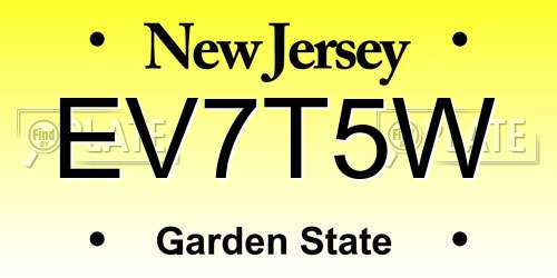 EV7T5W New Jersey License Plate