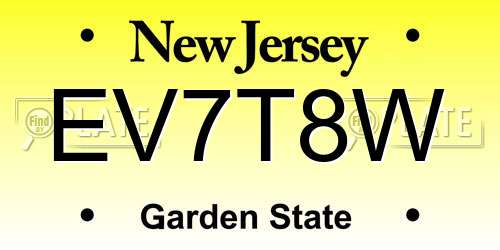 EV7T8W New Jersey License Plate