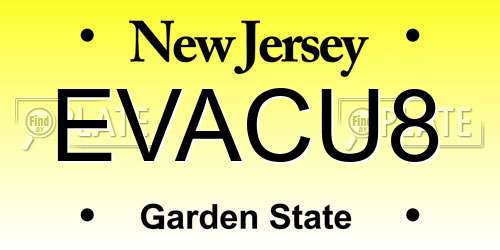 EVACU8 New Jersey License Plate