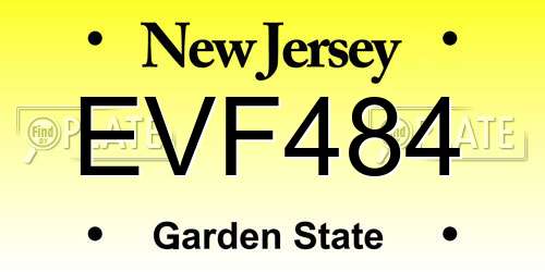 EVF484 New Jersey License Plate