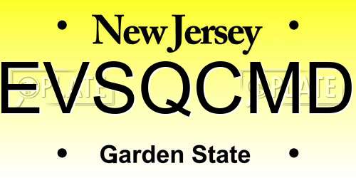 EVSQCMD New Jersey License Plate
