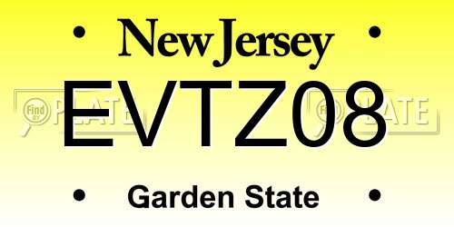EVTZ08 New Jersey License Plate