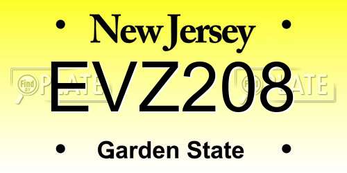 EVZ208 New Jersey License Plate
