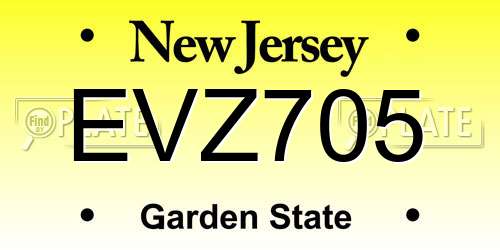 EVZ705 New Jersey License Plate