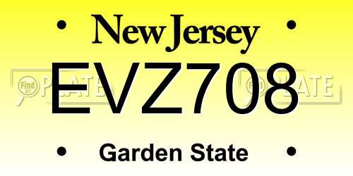EVZ708 New Jersey License Plate