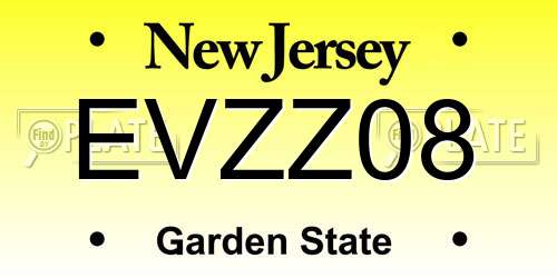 EVZZ08 New Jersey License Plate