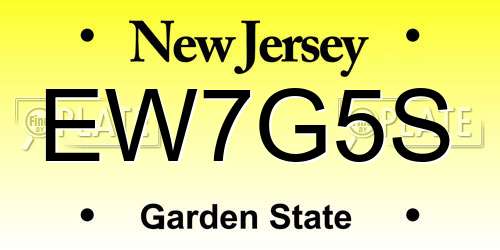EW7G5S New Jersey License Plate