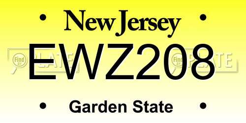 EWZ208 New Jersey License Plate