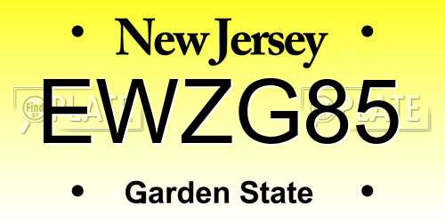 EWZG85 New Jersey License Plate