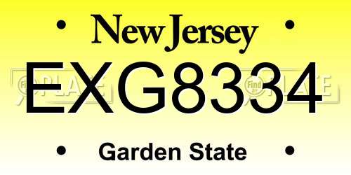 EXG8334 New Jersey License Plate