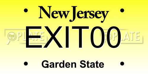 EXIT00 New Jersey License Plate