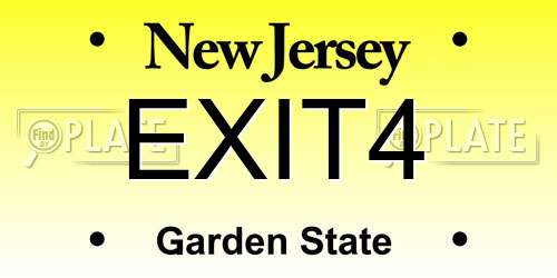 EXIT4 New Jersey License Plate