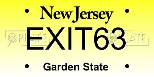 EXIT63 New Jersey License Plate