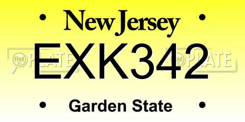 EXK342 New Jersey License Plate