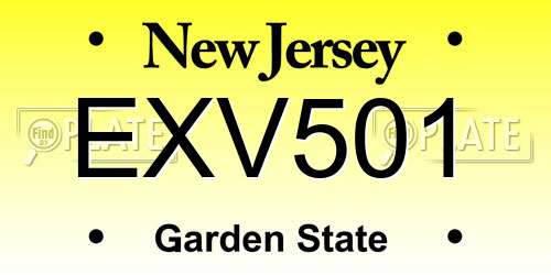 EXV501 New Jersey License Plate