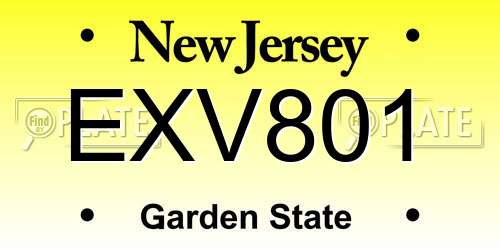 EXV801 New Jersey License Plate