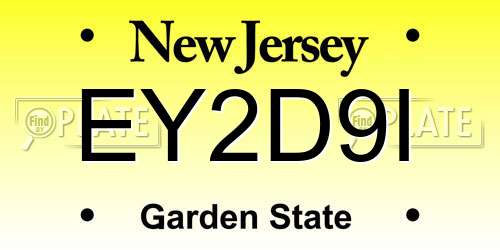EY2D9I New Jersey License Plate