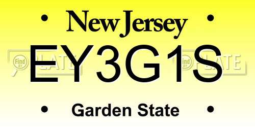 EY3G1S New Jersey License Plate