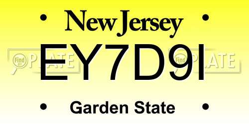 EY7D9I New Jersey License Plate