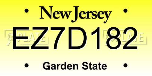 EZ7D182 New Jersey License Plate