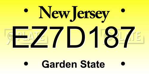 EZ7D187 New Jersey License Plate